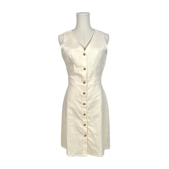 J. Crew Cream Linen Cotton Blend Button Front Sleeveless A-Line Dress Size 0 - Picture 1 of 5